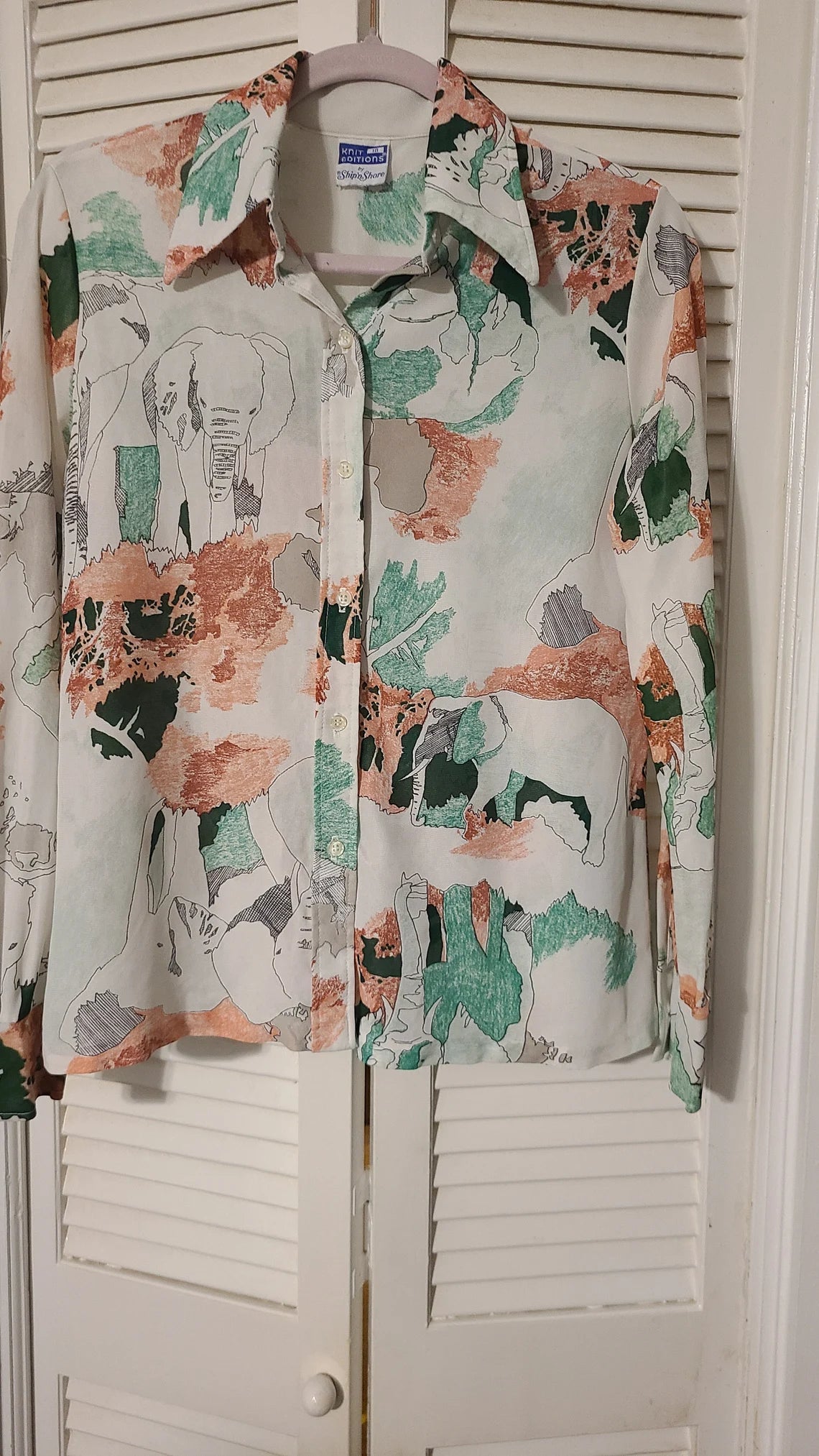 Elephant Print 1970s Knit Shirt - Ship n' Shore | Size M