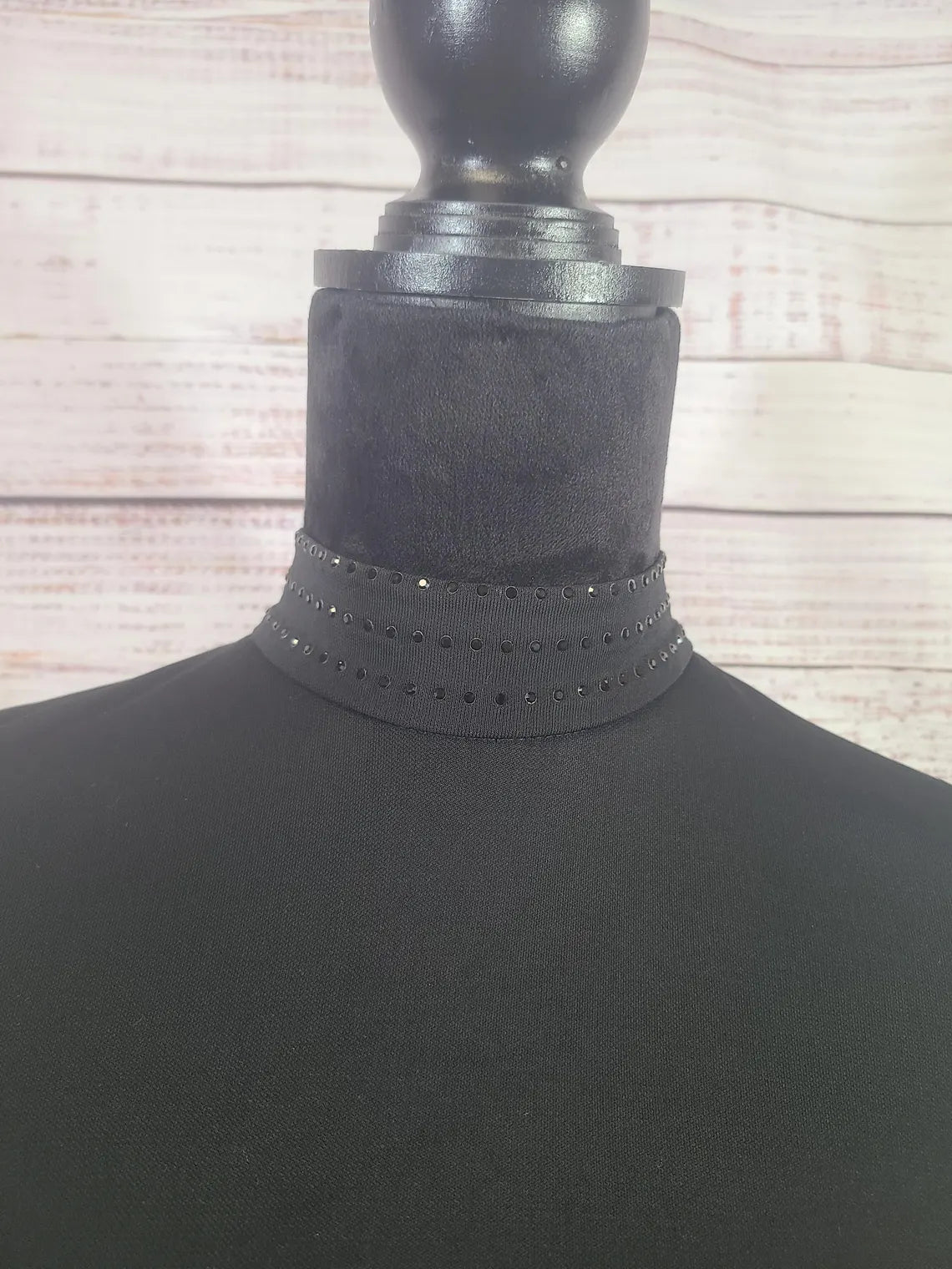Chetta B Black Rhinestone Mock Neck Dress | Size 6