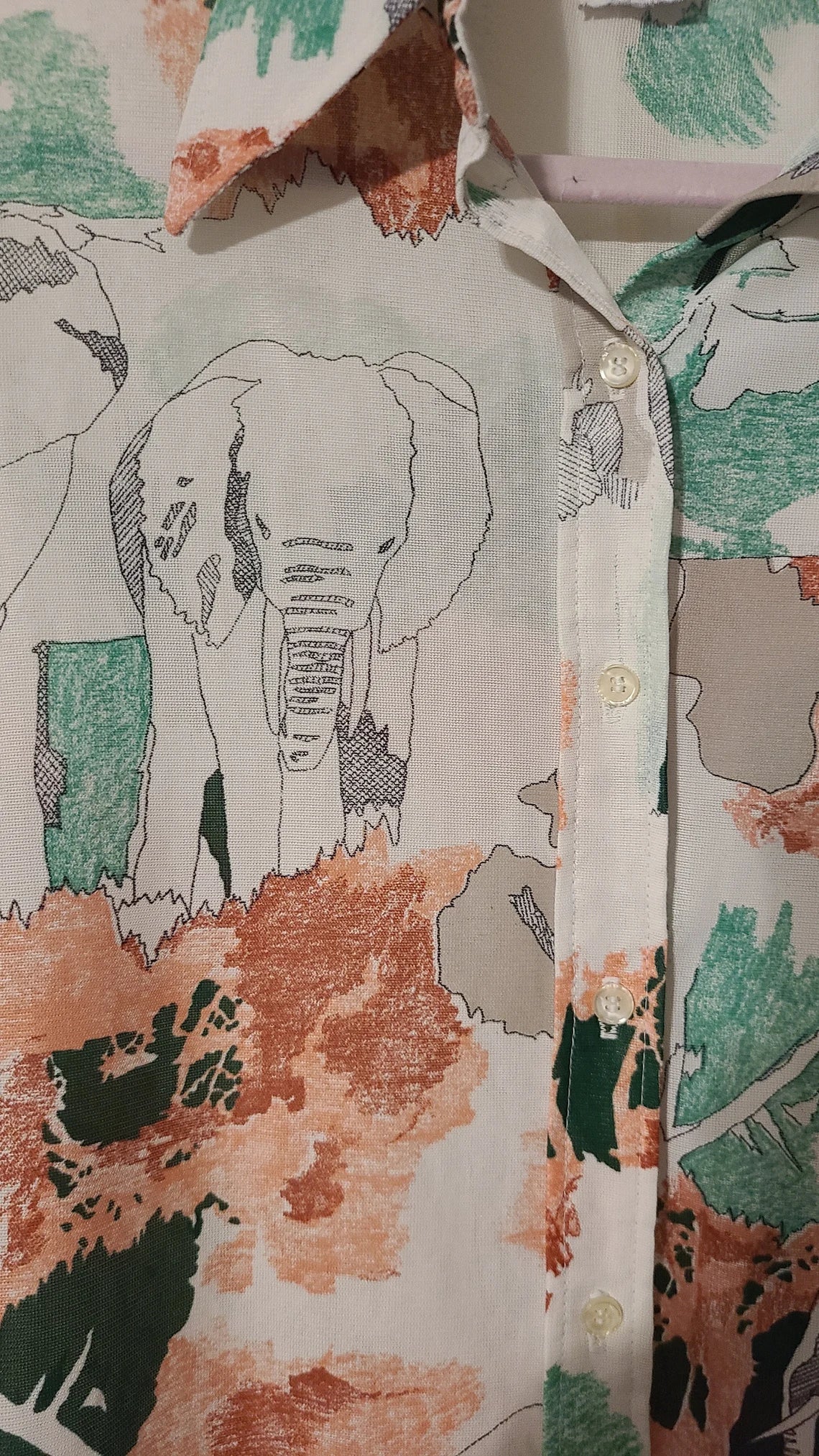 Elephant Print 1970s Knit Shirt - Ship n' Shore | Size M