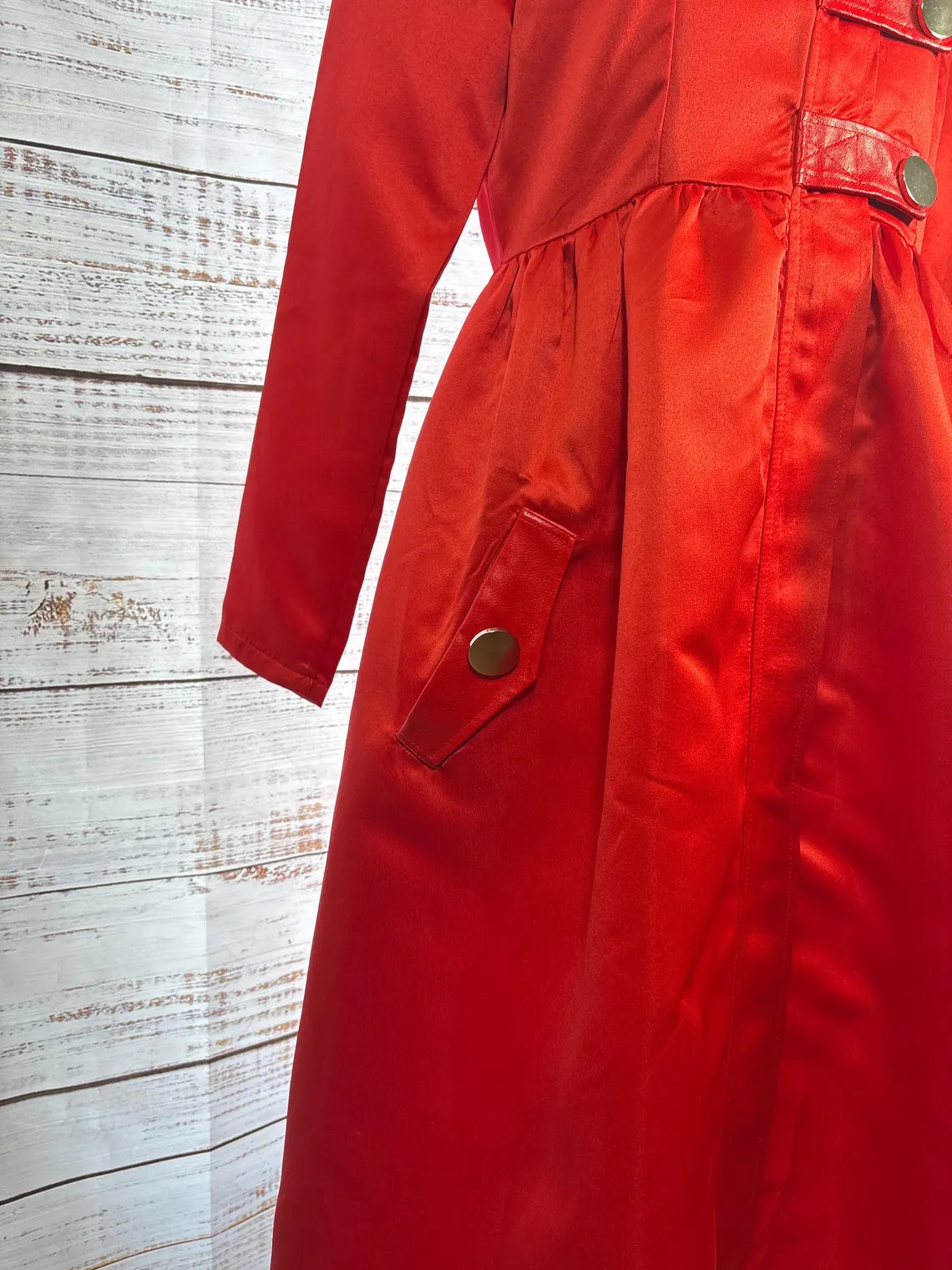 Red Satin Coat Dress - Marilyn Style A-Line | Size L