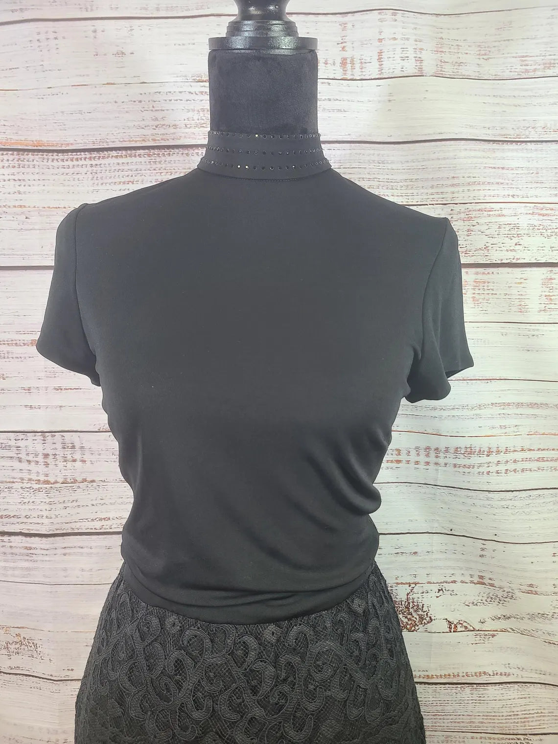 Chetta B Black Rhinestone Mock Neck Dress | Size 6