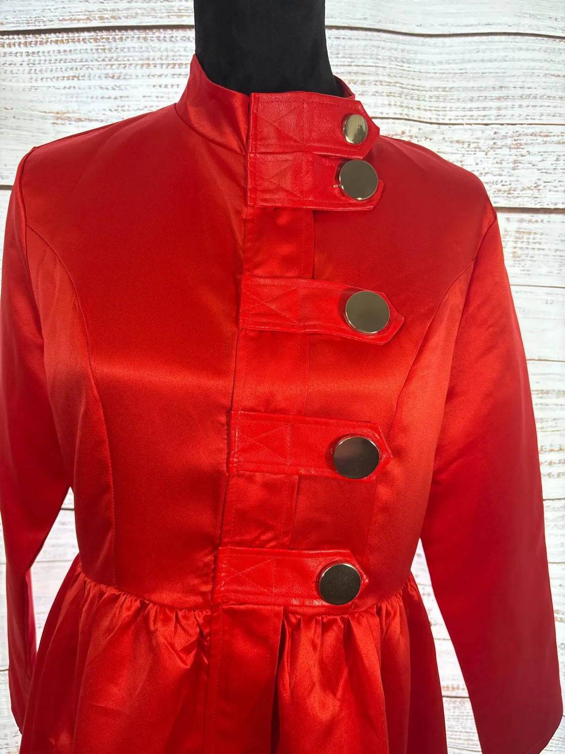 Red Satin Coat Dress - Marilyn Style A-Line | Size L