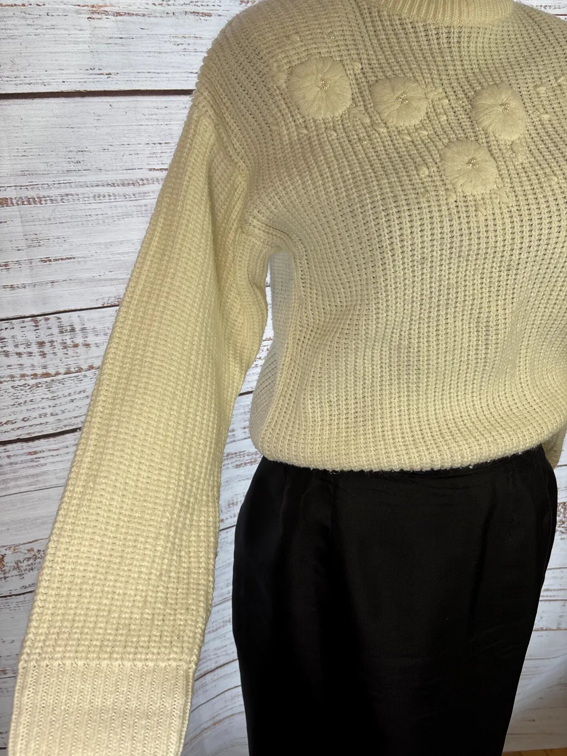 Cream Knit Sweater - Size M