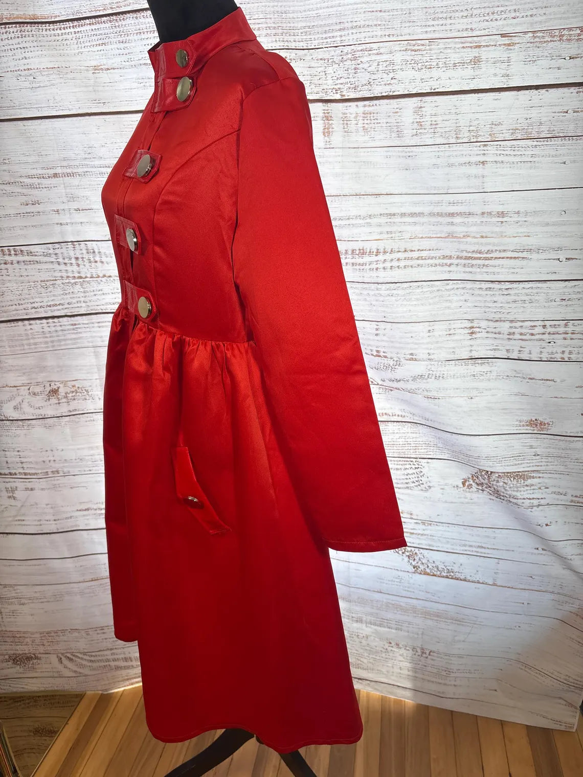Red Satin Coat Dress - Marilyn Style A-Line | Size L