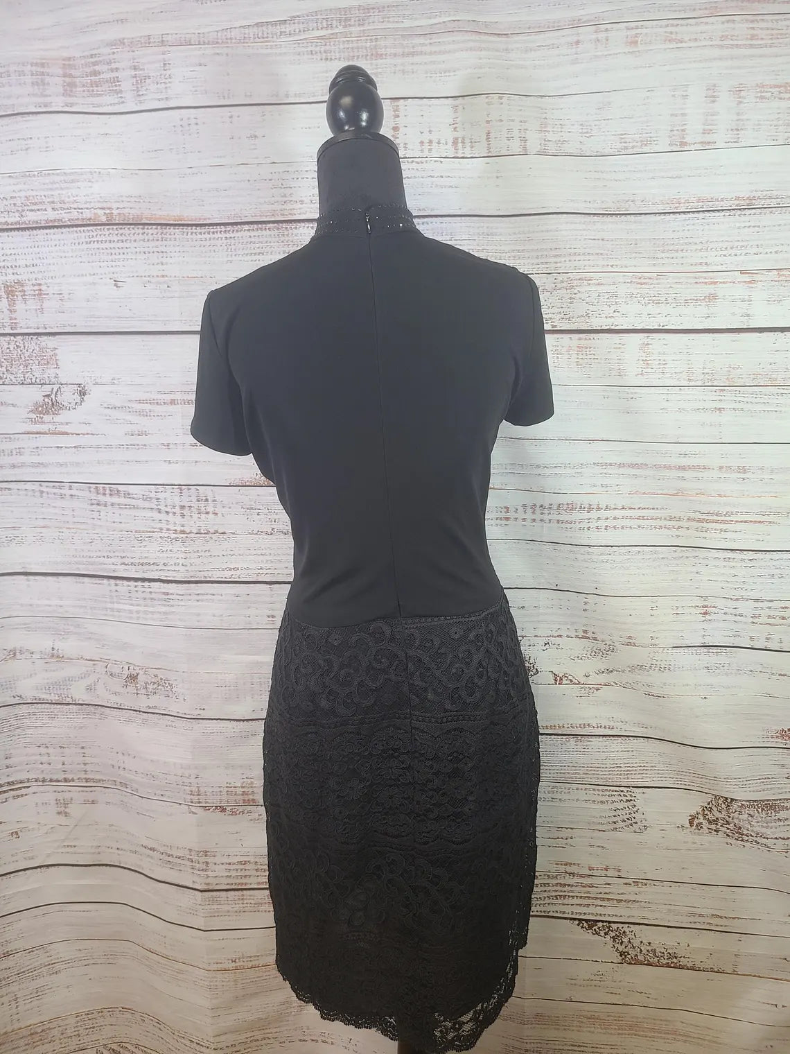Chetta B Black Rhinestone Mock Neck Dress | Size 6