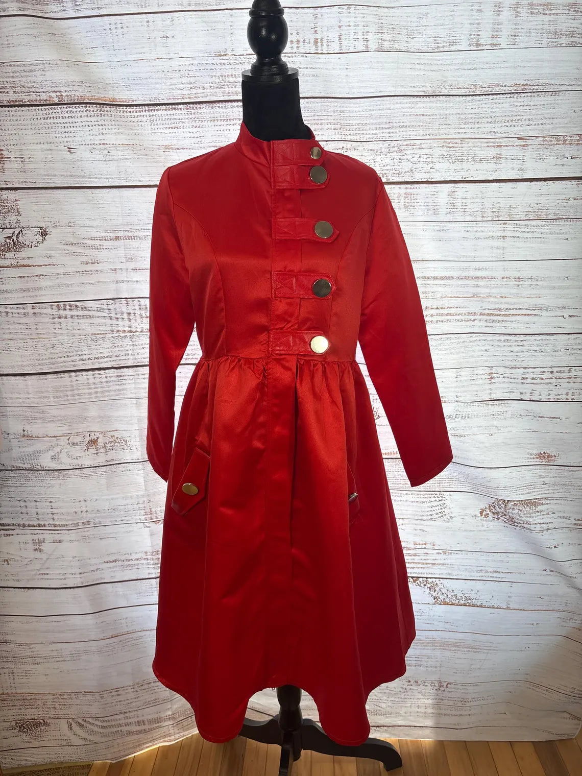 Red Satin Coat Dress - Marilyn Style A-Line | Size L