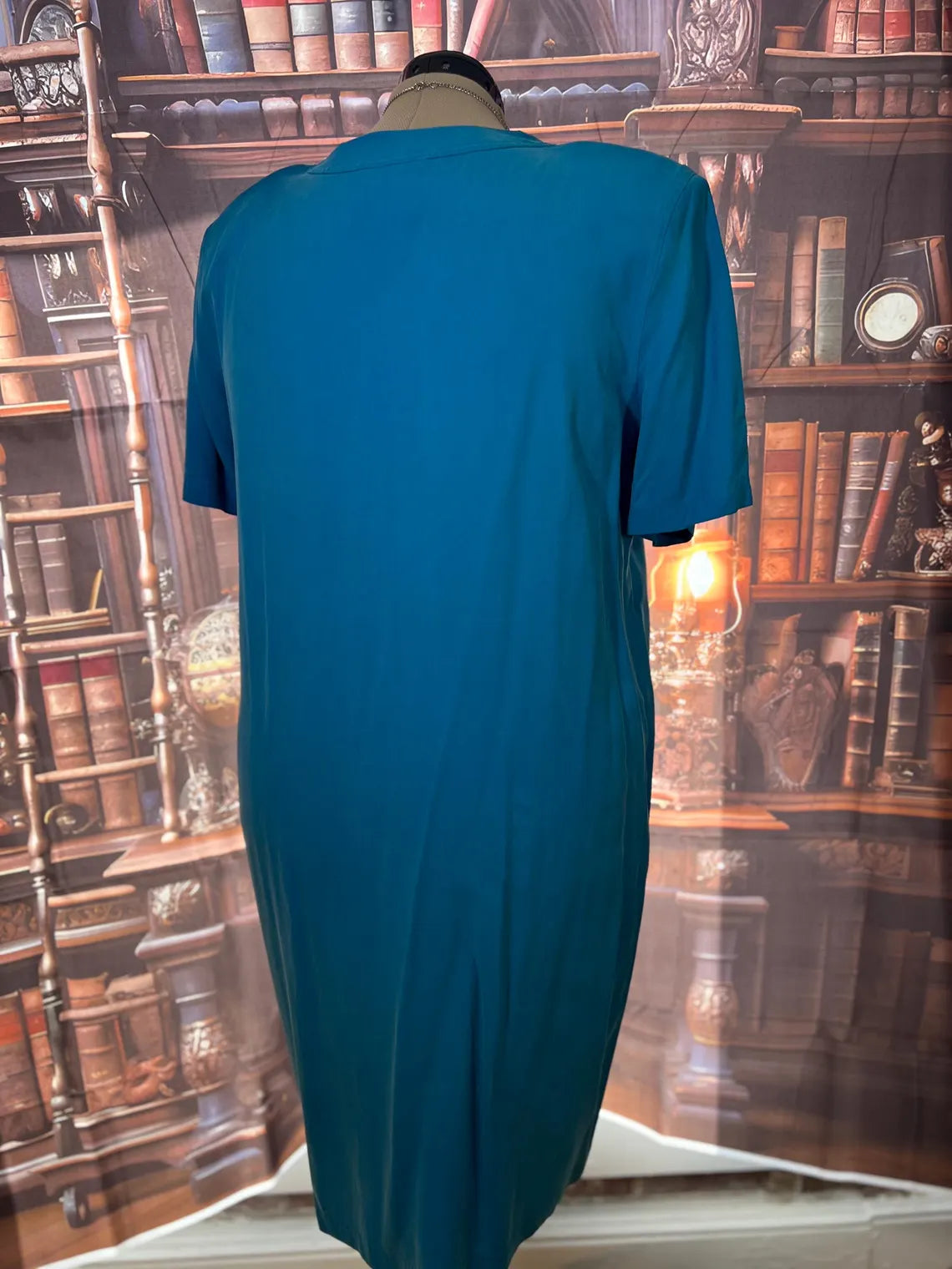 Tess 100% Silk Teal Button Front Dress | Size 14W