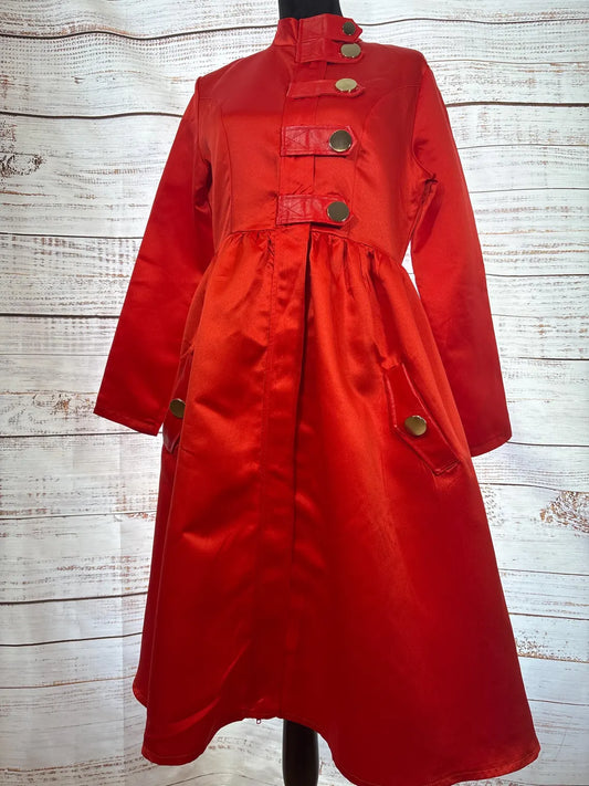 Red Satin Coat Dress - Marilyn Style A-Line | Size L