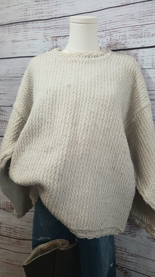 Alpaca Wool Dolman Sleeve Oversized Sweater | Size L