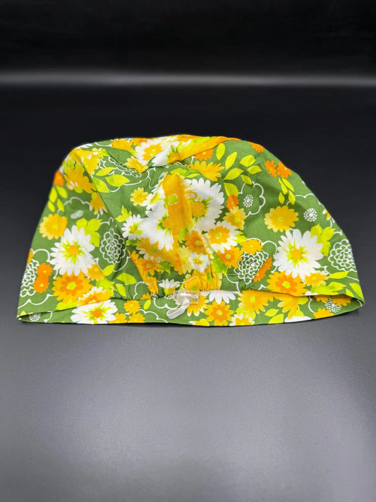 Green Floral Print Adjustable Scrub Cap