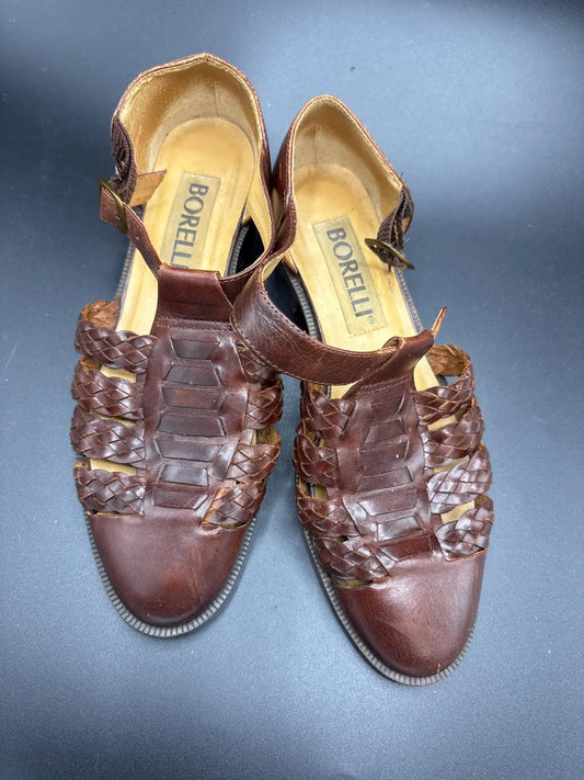 Woven Bire Brown Leather Sandals | Size 7