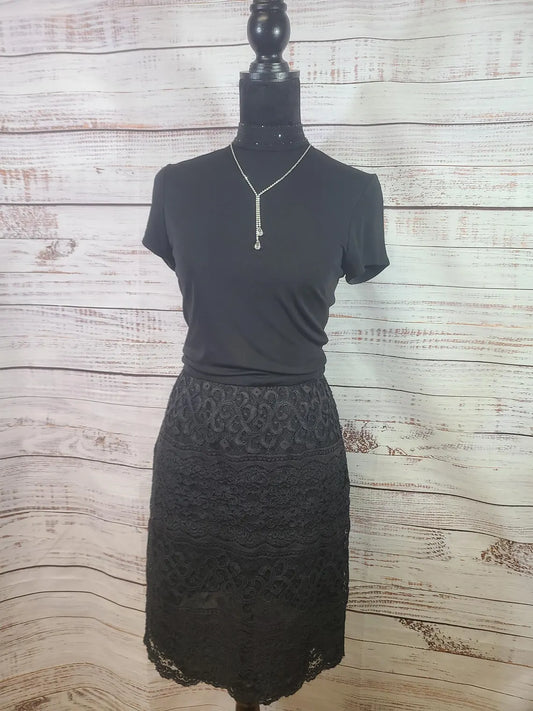 Chetta B Black Rhinestone Mock Neck Dress | Size 6