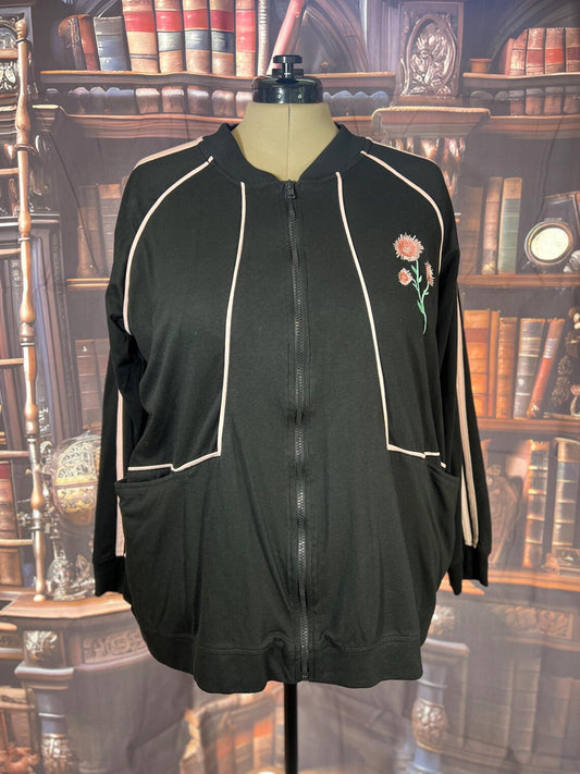 Black Zip Up Running Track Jacket | Size XL