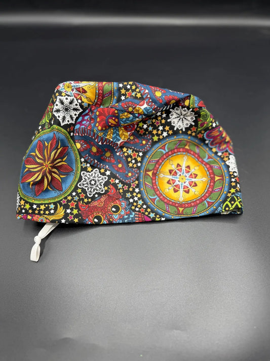 Psychedelic Print Adjustable Scrub Cap