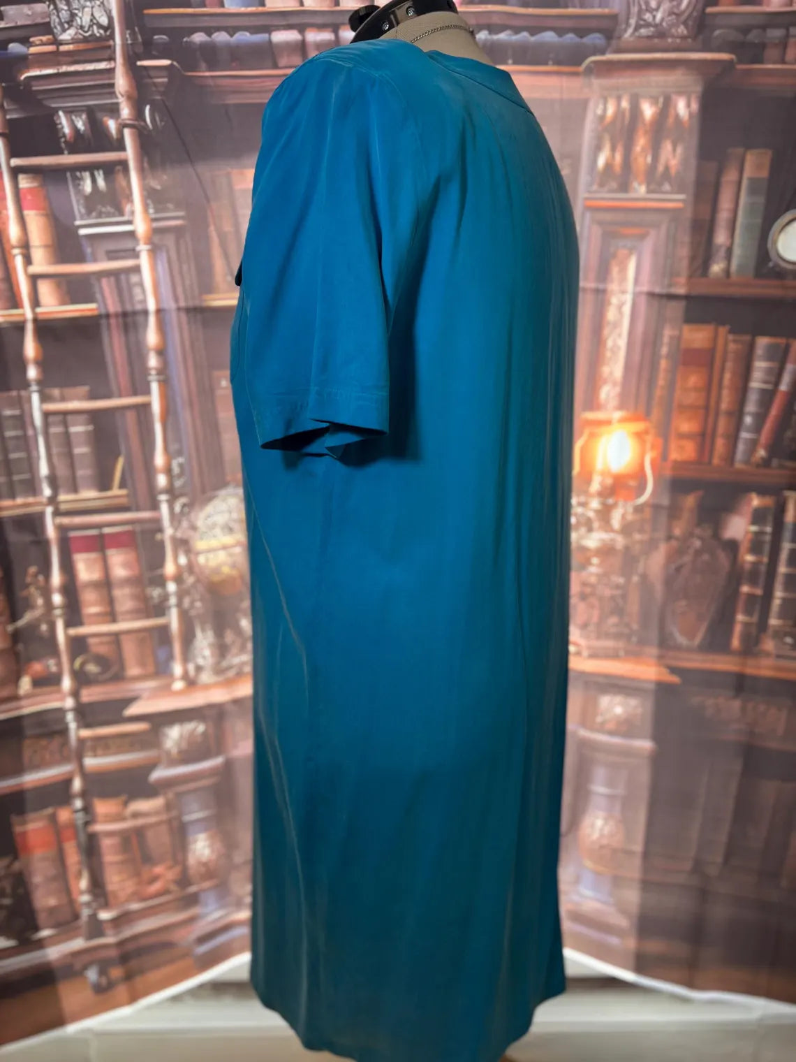 Tess 100% Silk Teal Button Front Dress | Size 14W