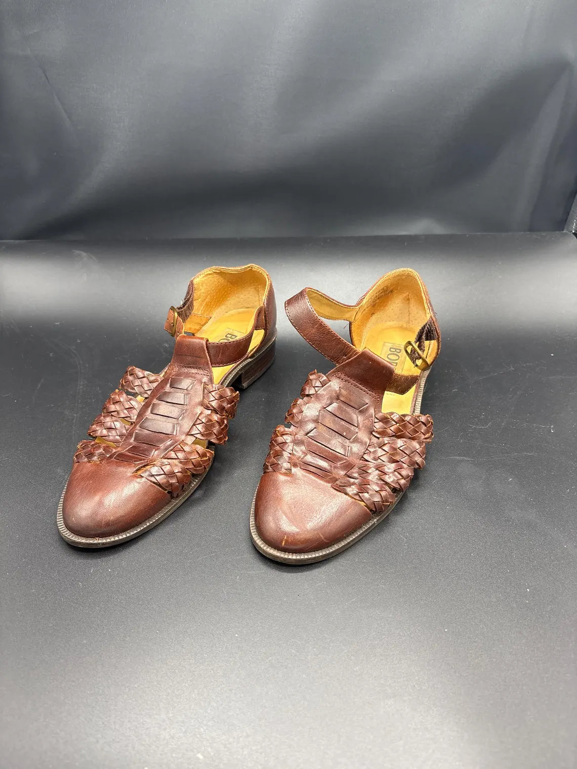 Woven Bire Brown Leather Sandals | Size 7
