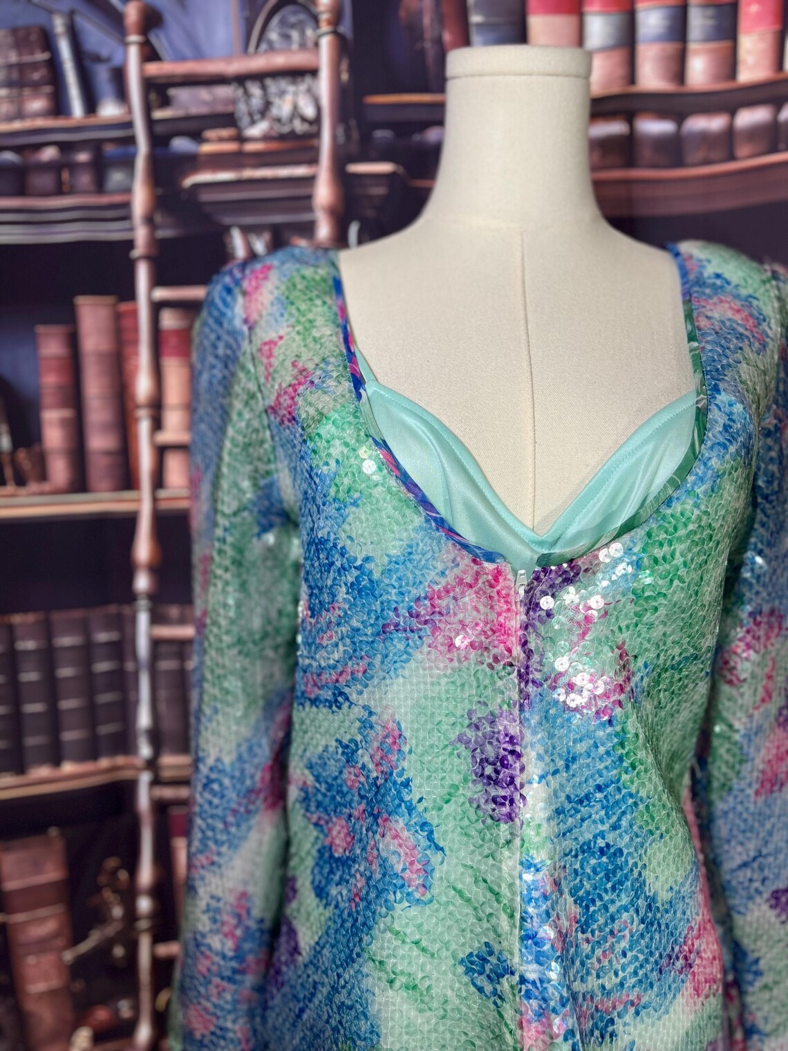 Lilly Rubin USA Made Sequin Tiered Floral Dress | Size 6