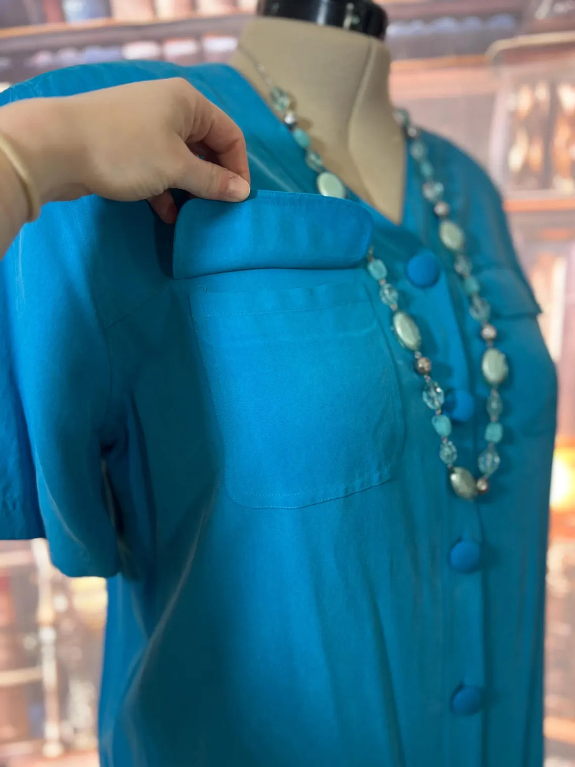 Tess 100% Silk Teal Button Front Dress | Size 14W