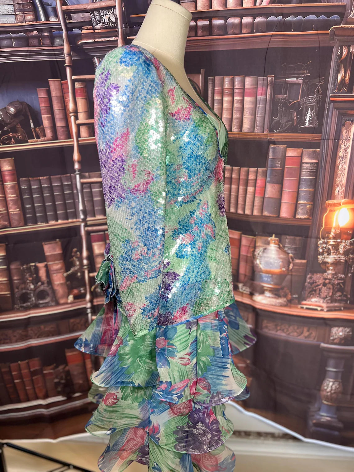 Lilly Rubin USA Made Sequin Tiered Floral Dress | Size 6