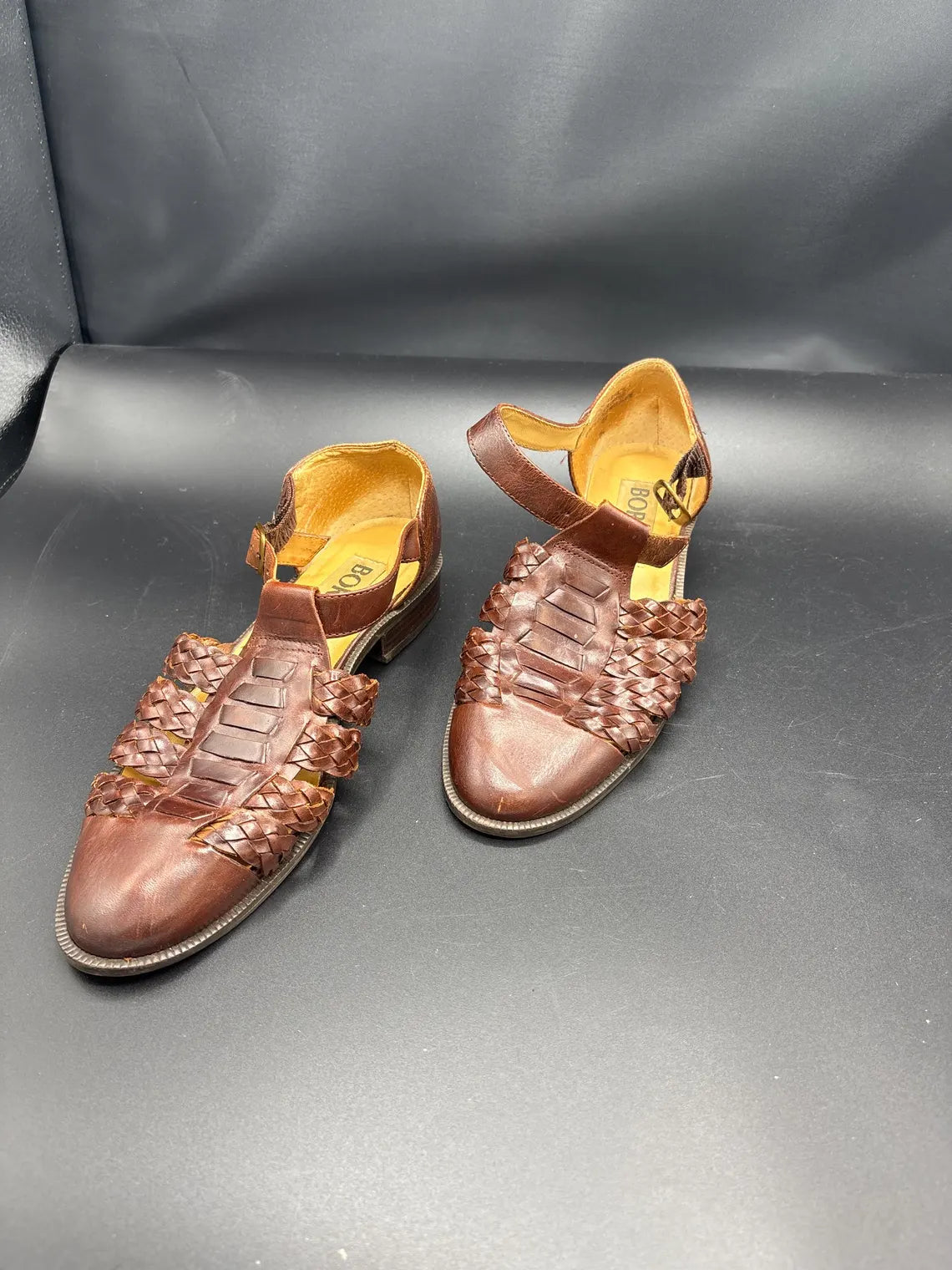 Woven Bire Brown Leather Sandals | Size 7