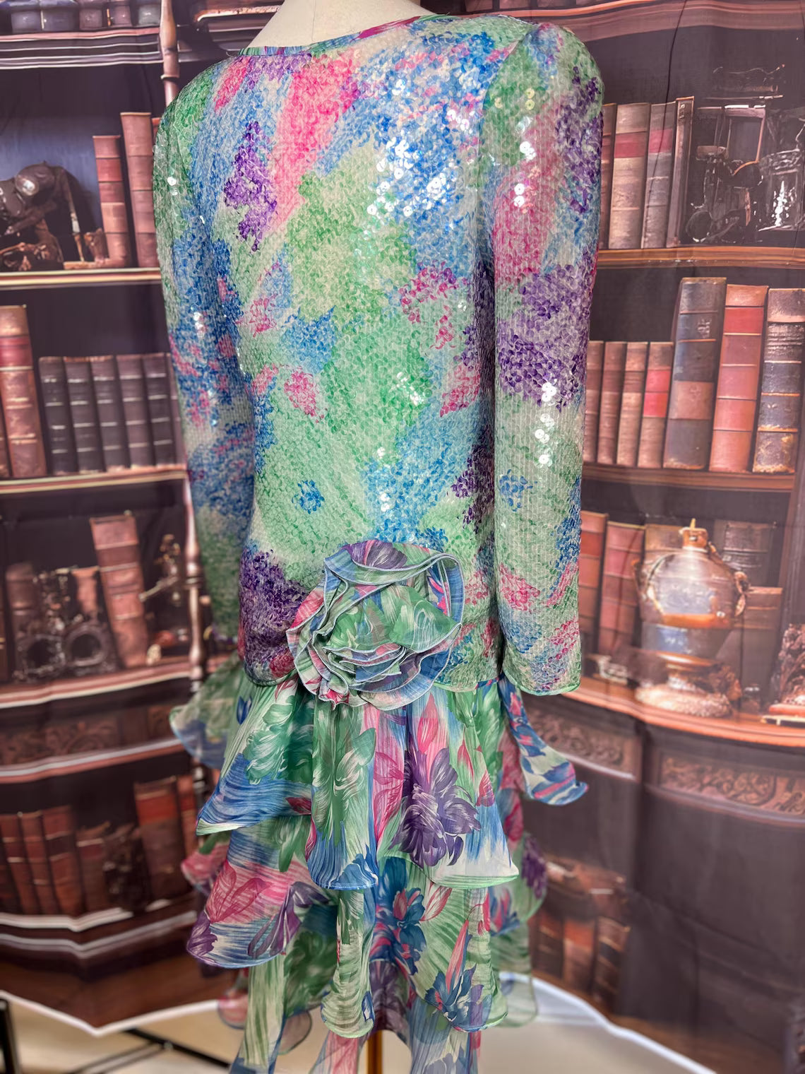 Lilly Rubin USA Made Sequin Tiered Floral Dress | Size 6