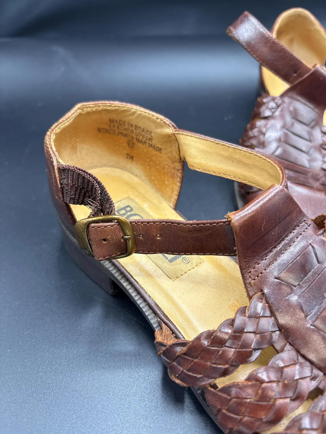 Woven Bire Brown Leather Sandals | Size 7