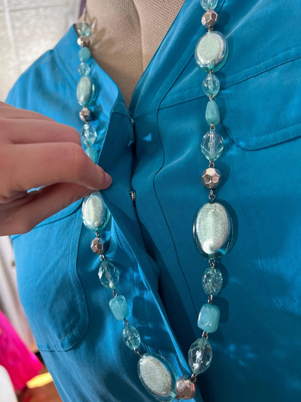 Tess 100% Silk Teal Button Front Dress | Size 14W