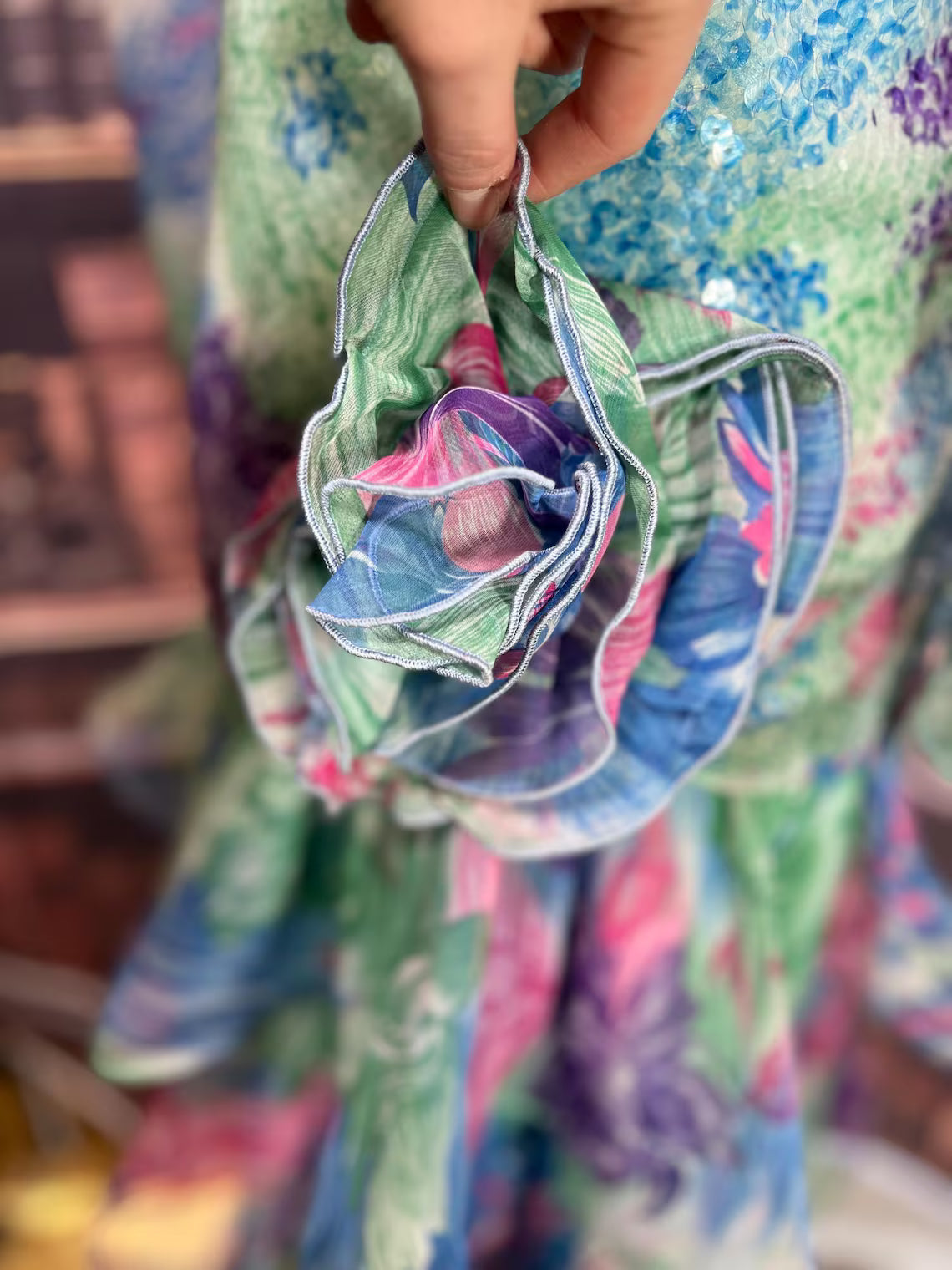 Lilly Rubin USA Made Sequin Tiered Floral Dress | Size 6